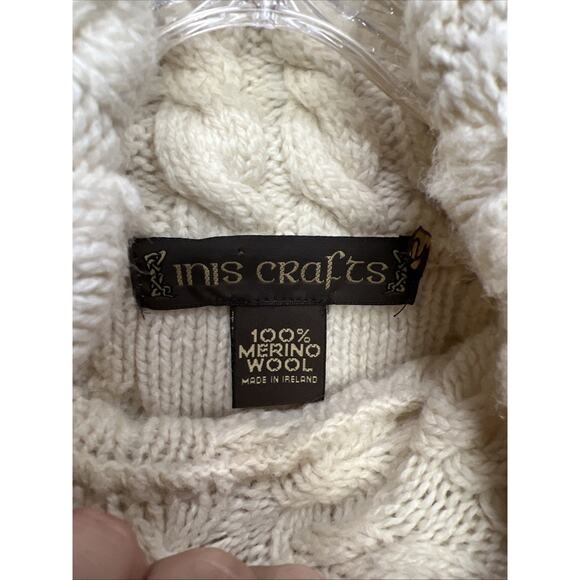 INIS CRAFTS Irish Cable-Knit Merino Wool Turtleneck Sweater Women’s Small Cream - Picture 5 of 9